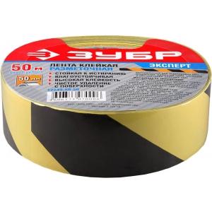 Лента "ЭКСПЕРТ" клейкая разметочная, цвет желто-черный, 50мм х 50м, ЗУБР, 12249-50-50