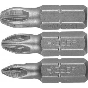 Набор Биты "МАСТЕР" кованые, хромомолибденовая сталь, тип хвостовика C 1/4", 25мм, PZ1, PZ2, PZ3, 3 предмета, ЗУБР, 26009-PZ-H3