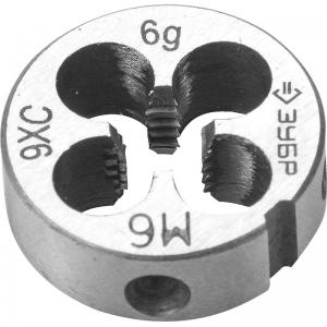 Плашка "МАСТЕР" круглая ручная для нарезания метрической резьбы, мелкий шаг, М6 x 0,75, ЗУБР, 4-28022-06-0.75