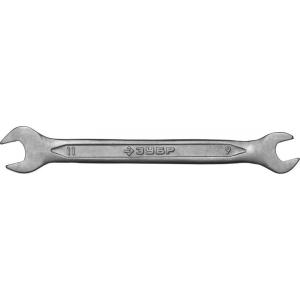 Ключ "МАСТЕР" гаечный рожковый, Cr-V сталь, хромированный, 9х11мм, ЗУБР, 27010-09-11