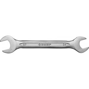 Ключ "МАСТЕР" гаечный рожковый, Cr-V сталь, хромированный, 24х27мм, ЗУБР, 27010-24-27
