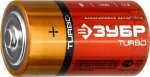 Батарейка "TURBO" щелочная (алкалиновая), тип D, 1,5В, 2шт на карточке, ЗУБР, 59217-2C